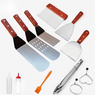 Cross-Border Outdoor Stainless Steel Barbecue Tool Set Bbq Grill Set Japanese Cooking Shovel Wooden Handle Spatula Combination