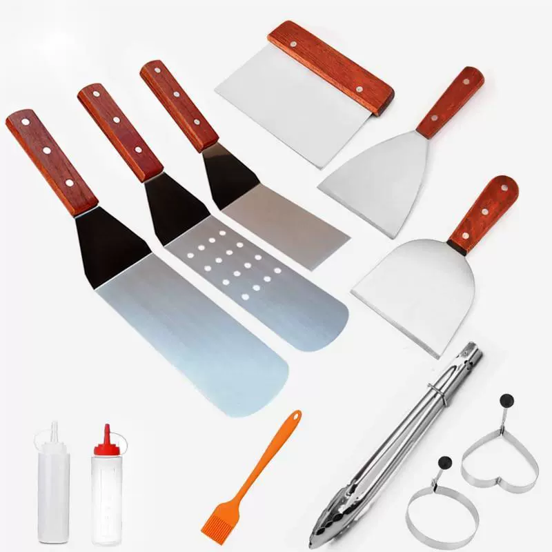 跨境户外不锈钢烧烤工具套装 BBQ烤具套装日式料理铲木柄煎铲组合