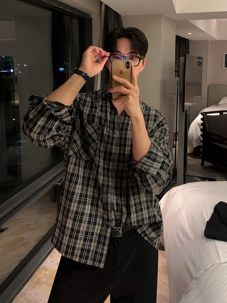 MYQ camisa a cuadros perezosos primavera casual Camisa de manga larga estilo coreano camisa suelta pareja abrigo moda