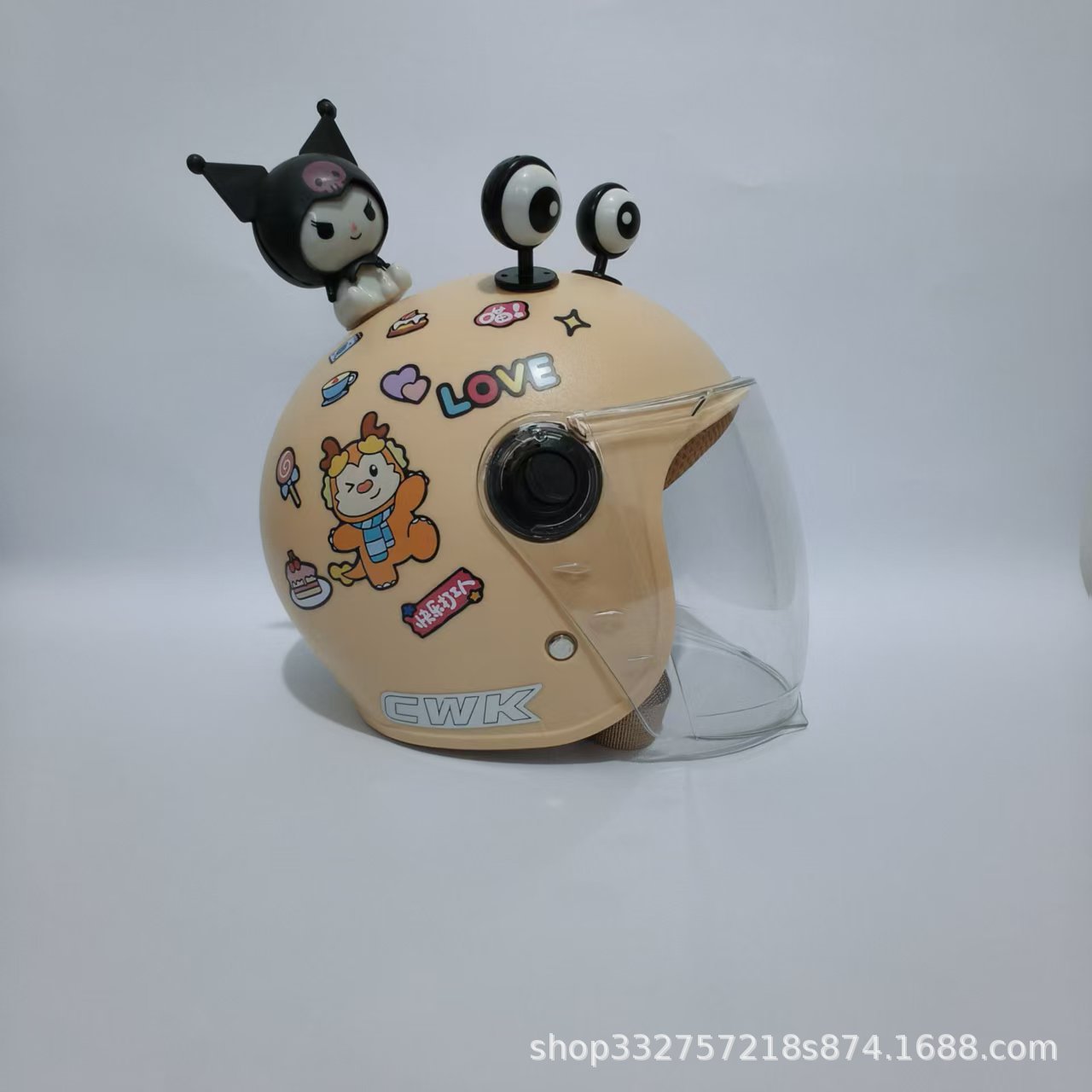Motosiklet kaskı (dəbilqə) – Motuoche Year Old Baby - khaki-scarf-dragon-transparent-long-visor-black-eyes-black-kuromi-3c-children-1-6-years-old-wl07