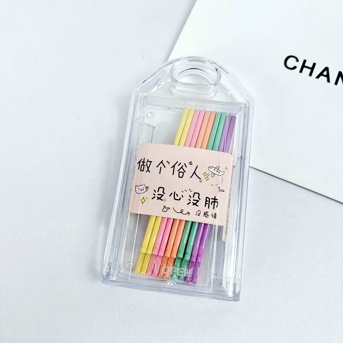 One-Word Hair Clip (Hyuna) — Stainless Steel Korean Candy Bangs Pin, 6 cm, Multi-Color Boxed Set