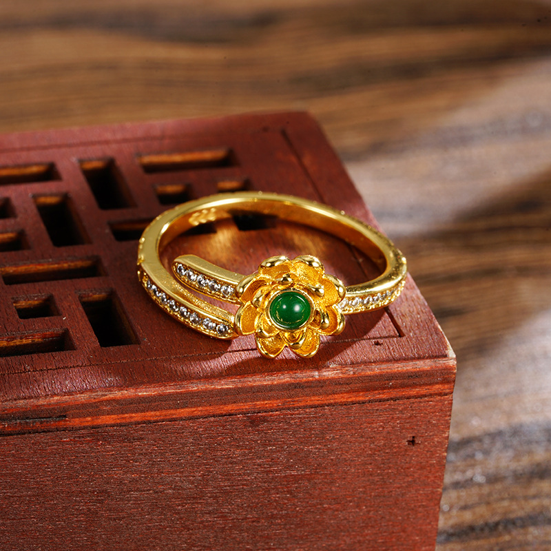 Gufa Sha oro micro flor anillo pétalos de latón dorado estilo nacional retro joyas Yiwu accesorios al por mayor