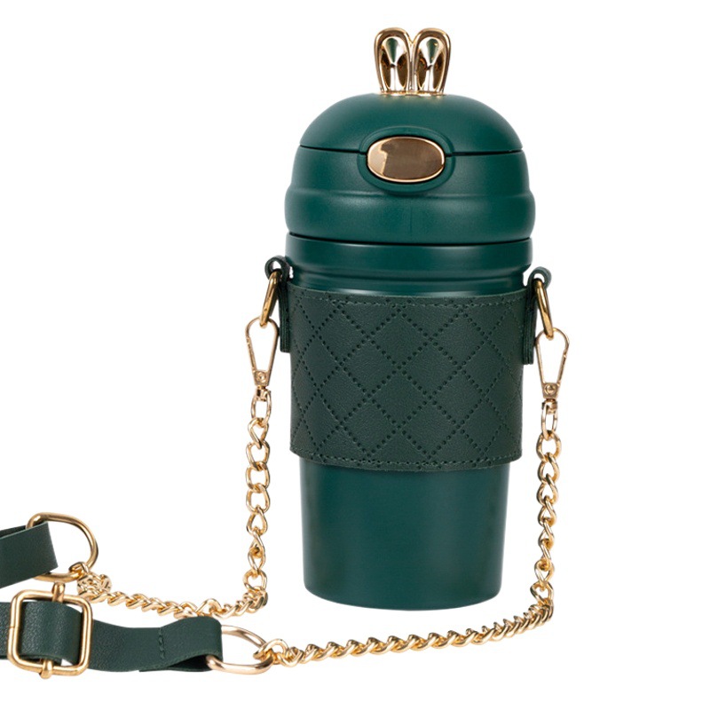 Vaso aislante de acero inoxidable 316 para niños con pajita emergente, correa cruzada, botella de agua portátil unisex.