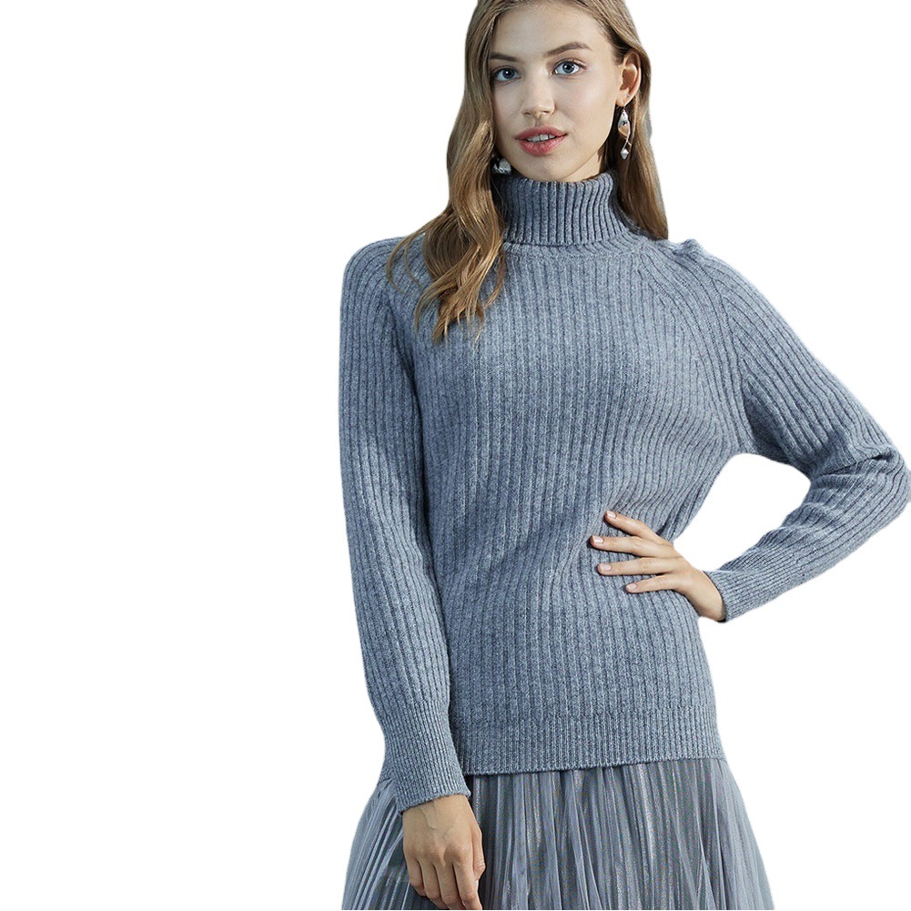 Suéter de lana para mujer con cuello alto, jersey acanalado, corte holgado, tejido de punto, lana fina, elegante para ir al trabajo.