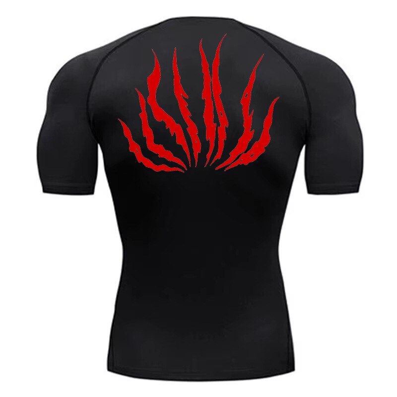 Graphic print quick-drying athletic t-shirt, men's gym workout training running compression shirt, sweat-wicking Graphic print quick-drying athletic t-shirt, men's gym workout training running compression shirt, sweat-wicking