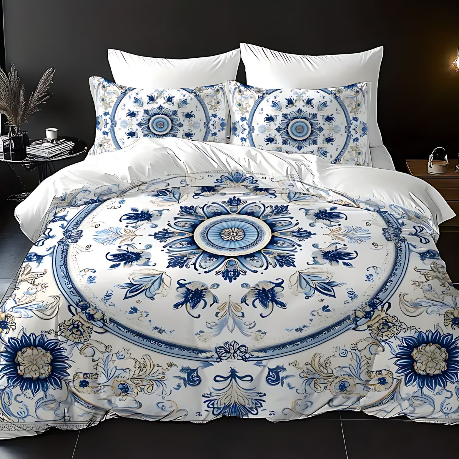 TEMU / JIT fresco y ligero lujoso tema de impresión digital de alta definición colcha de colcha de almohada set