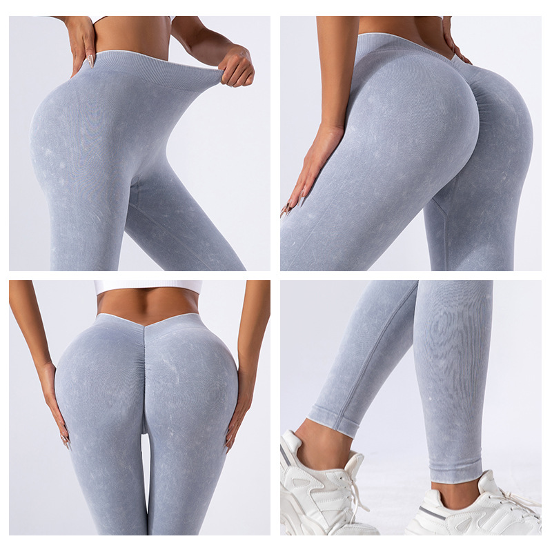 Nuevos pantalones de yoga TIKTOK lavado sin costuras en V cintura alta elástico ejercicio yoga fitness pantalones ajustados pantalones de yoga