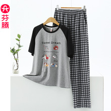 【睡眠棉】夏季新款睡衣女短袖长裤套装薄款卡通可爱可外穿家居服