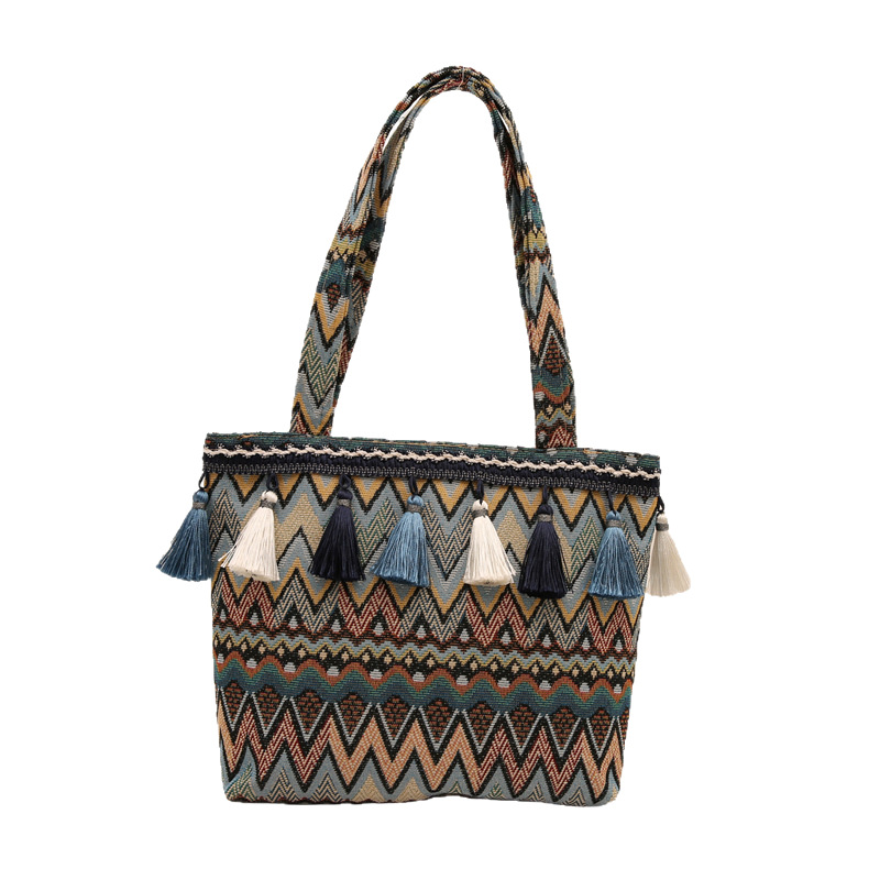 Texturas transfronterizas de moda bolso de hombro, bolso de estilo nacional, estilo de hombro bajo la axila, diseño de gran capacidad de bordas, mochila image 6