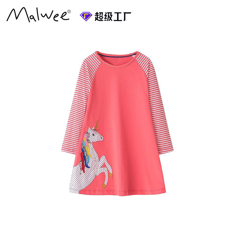 Vestido de niña otoño y invierno nuevo estilo europeo y americano rayas de manga larga vestido de princesa de cuello redondo casual ropa infantil