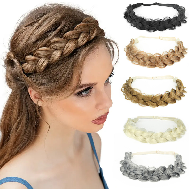 16inch Chemical Fiber Wig Twist Braid Bun Braided Headband Elastic Band Women's Hair Accessories Hair Extension