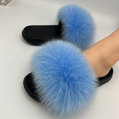 女性用のファッショナブルな本物の毛皮のキツネの毛皮のスリッパ、女性用の夏用スリッパ、女性用の毛皮の靴、女性用のビーチサンダル