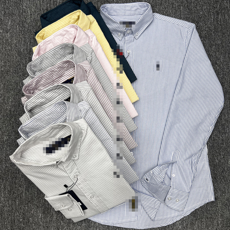 Cross-Border Rl Laff's Men's Business Casual Pinstripes Oxford Textile Long-Sleeved Shirt Polo Pony Embroider