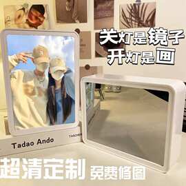LED灯光画镜面相框定 制 开灯显示图片小夜灯卧室氛围灯