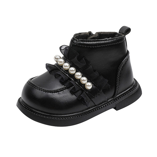 Baby girl short boots for infants and young children, soft soled learning to walk shoes, winter lined cotton shoes, little princess mini leather shoes, Martin boots