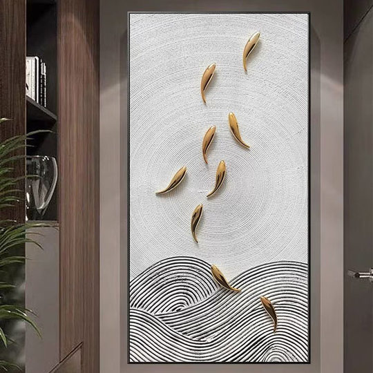 Nine fish figure pure hand-painted year after year porch painting texture painting living room dining room hanging painting modern decorative painting
