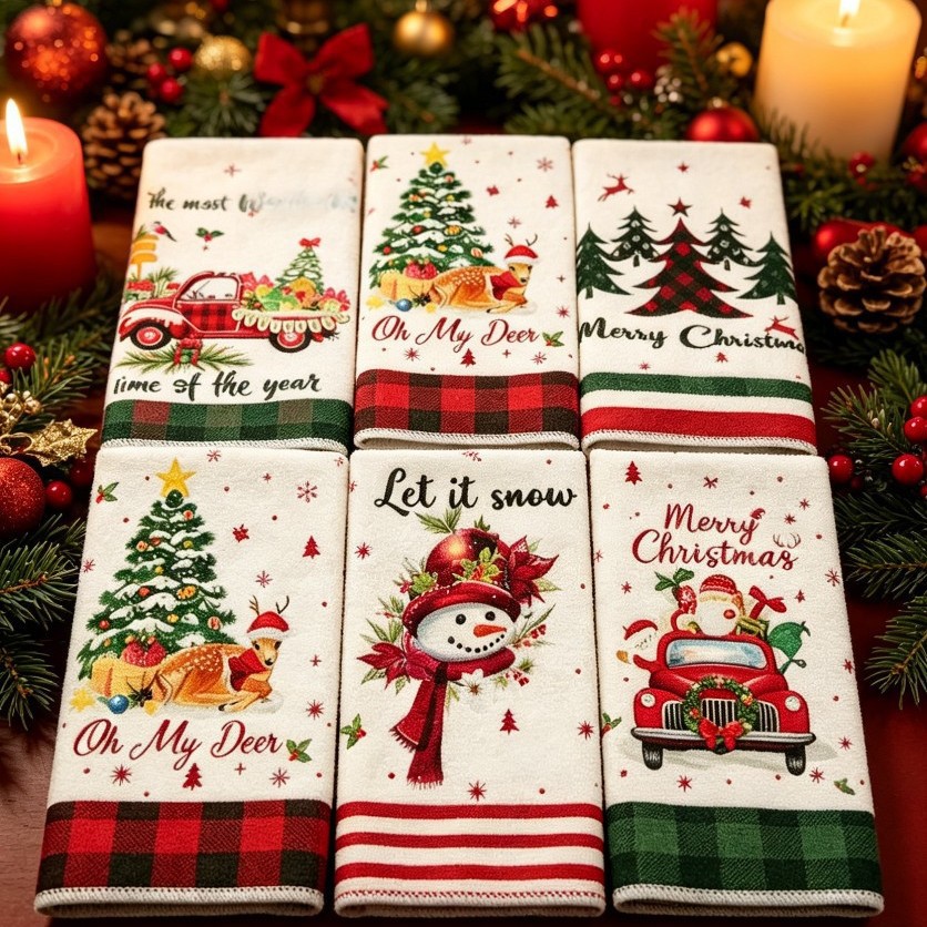 Cross-border Amazon best-selling kitchen tea towel, fiber towel, Christmas dish towel, gift decoration, holiday towel