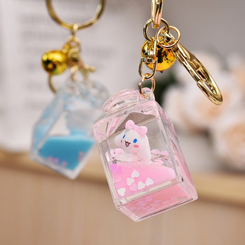 Acrylic perfume bottle cinnamon dog floating pudding dog key chain pendant quicksand oil liquid creative key chain