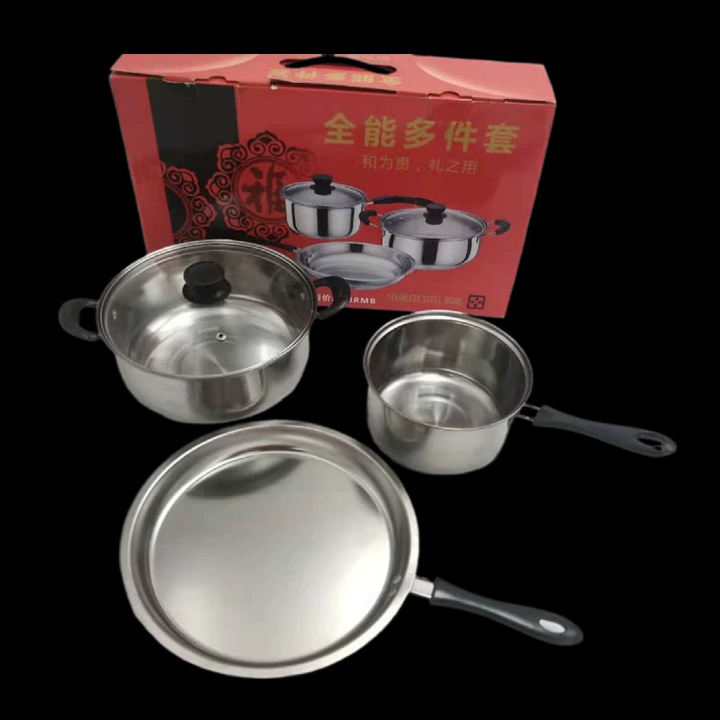 Niannianhong Набор из трех предметов Горшок для супа из нержавеющей стали Горшок для молока Сковорода из трех предметов Набор горшков Кухонный горшок Подарочный набор из нескольких предметов Горшок