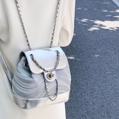 水波紋雙肩包韓國小眾設計2024夏季新款百搭鏈條水桶包休閒手提包