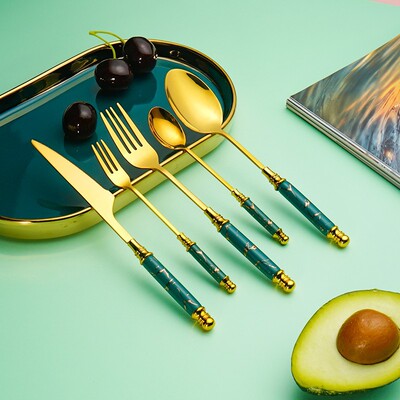 北歐不鏽鋼西餐刀叉勺新款陶瓷柄餐具酒店西式牛扒西餐具勺叉套裝