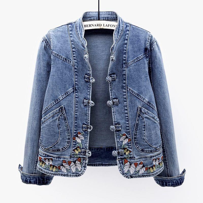 Spring and Autumn New Denim coat women's short versatile retro Chinese style embroidered stretch jacket slim top fashion Spring and Autumn New Denim coat women's short versatile retro Chinese style embroidered stretch jacket slim top fashion