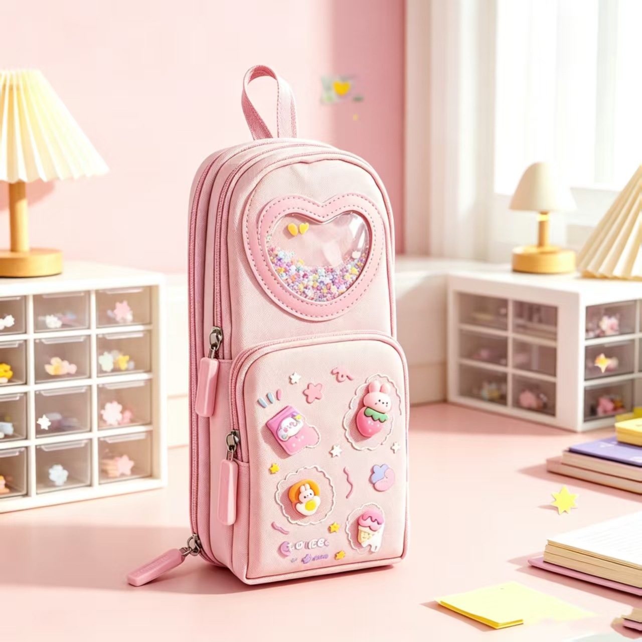 Ali seleccionó con cuidado el estuche escolar de arena movediza, estuche de gran capacidad, estuche de lápices con dibujos animados, caja de almacenamiento para estudiantes, caja de papelería, estuche de lápices al por mayor. image 4
