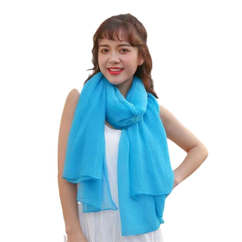 Solid Color Pleated Crackle Silk Scarf, Crocodile Wrinkle Chiffon Scarf, Mom's Scarf, Women's Long Shawl, Versatile for Spring, Autumn, and Winter