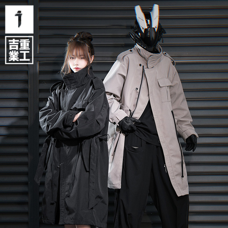 Jiye Heavy Industry National Trend Spring and Autumn New Diagonal Single Breasted Stand Collar Windbreaker Men's Loose Casual Workwear Mid-Length Jacket Jiye Heavy Industry National Trend Spring and Autumn New Diagonal Single Breasted Stand Collar Windbreaker Men's Loose Casual Workwear Mid-Length Jacket