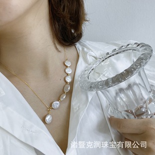 Baroque Button Pearl Necklace Pendant Retro Hong Kong Style with Button Pearl All-Over 925 Silver Splicing Necklace