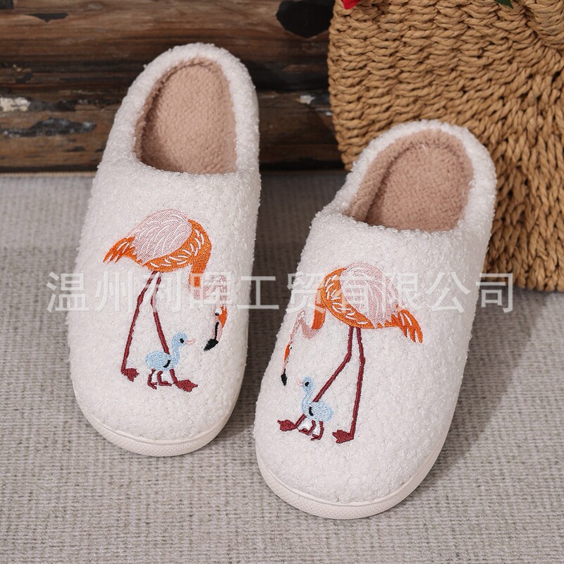 Cross-Border Dropshipping New Golden Flamingo Plush Cotton Slippers Autumn and Winter Non-Slip Warm Slippers for Home Use in Autumn and Winter