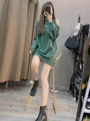 クロスボーダー2023春太ったmm洋気がやせている長袖tシャツの女性の中の長さは肩の底のシャツを300斤露出している