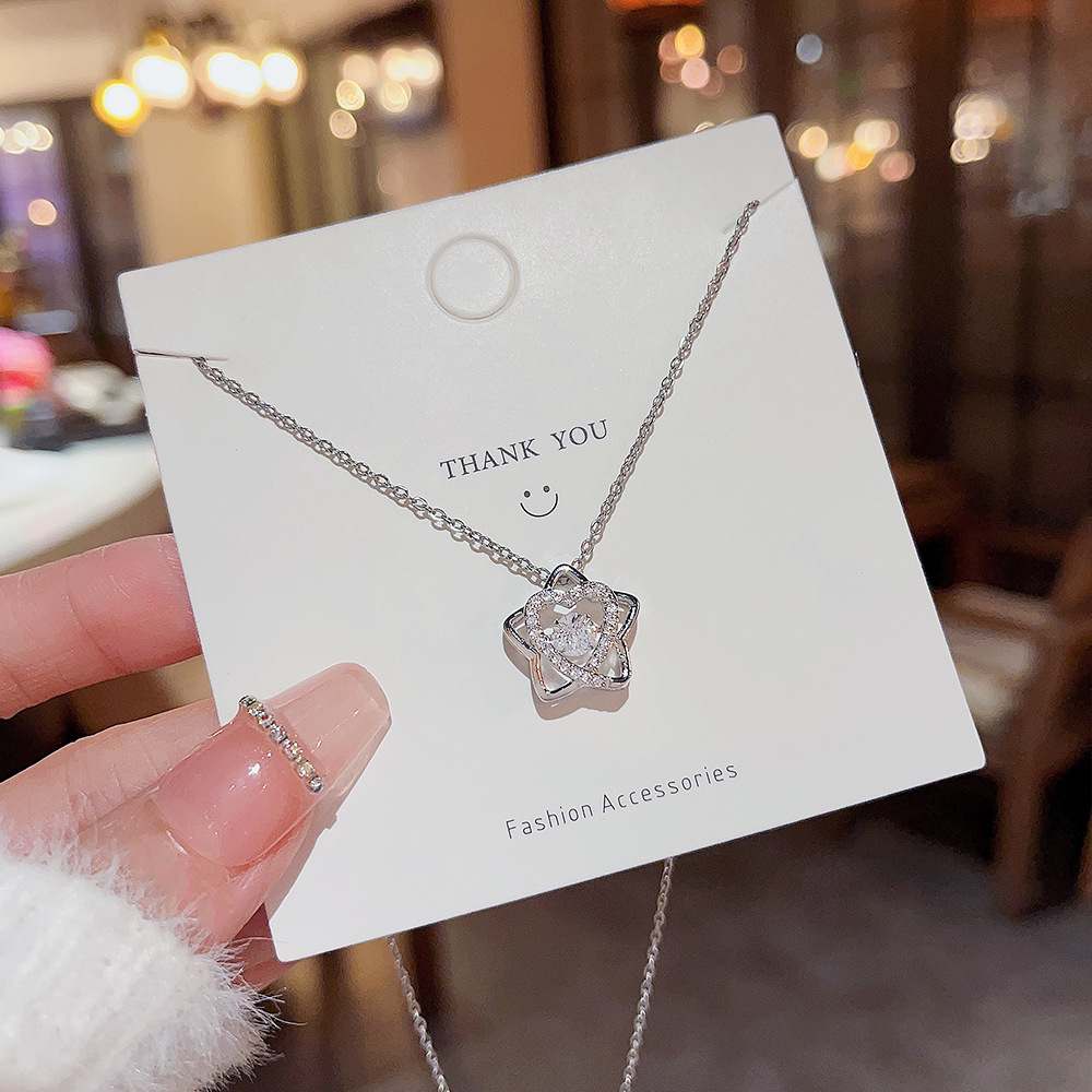 304 Stainless Steel Chain Material 1 Piece Quantity Daily Occasion Titanium Steel Material Wholesale Jewelry Simple Style Star Titanium Steel Rhinestones Plating Inlay Pendant Necklace