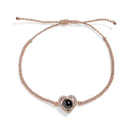 100种语言铜镀爱心投影手链时尚清新高级感简约编织手绳图片定 制