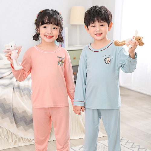 23 new summer children's home clothes for boys and girls, Icelandic cotton pajamas set, big children's stretch home clothes