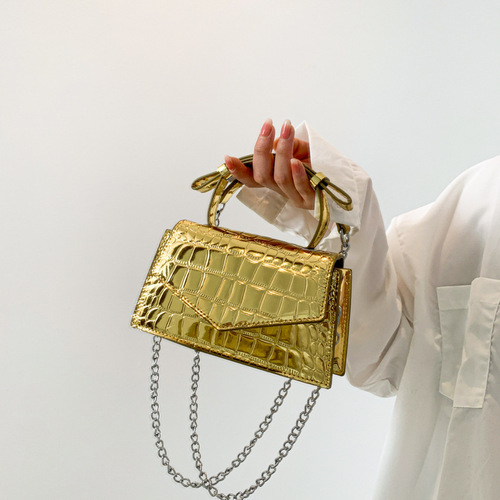 Cross-border bags for women  new style simple and fashionable patent leather shiny hand-held shoulder crossbody bag stone pattern small square bag