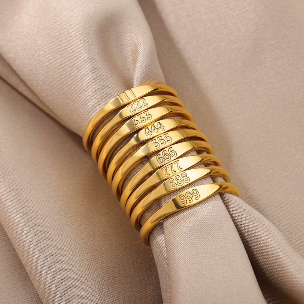 10g Weight PVD Coated Real Gold Plated Number Stainless Steel Simple Style Waterproof Non Tarnish Rings