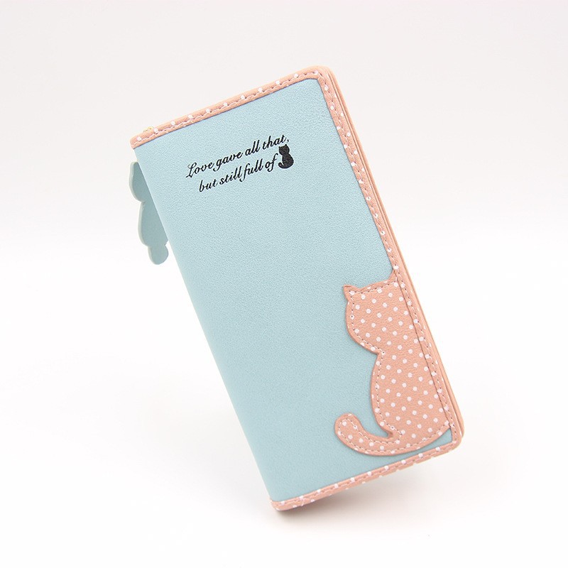 Billetera corta de estilo coreano de las mujeres de dibujos animados lindo medio borde gato cremallera pequeña cartera plegable estudiante monedero de la moneda de la mano de las mujeres
