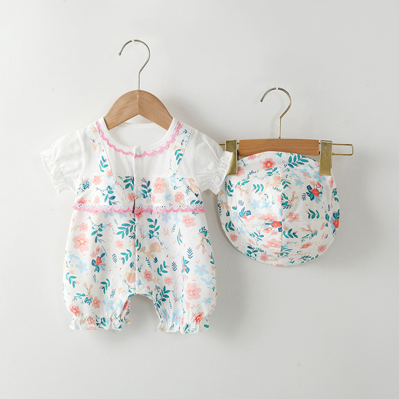 Summer new baby jumpsuit newborn boneless romper female baby cartoon floral jumpsuit short sleeve romper