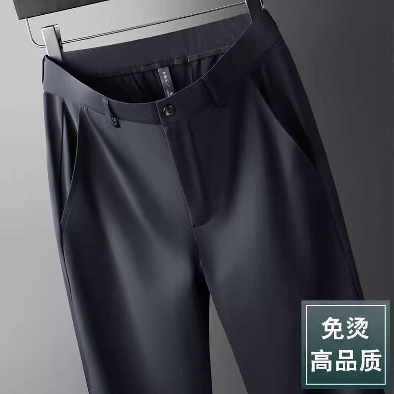 Pantalones de hombre de pelo liso de fábrica, pantalones largos casuales de hombre de color sólido de nuevo estilo de verano, pantalones de negocios, rectos sueltos, papá a través