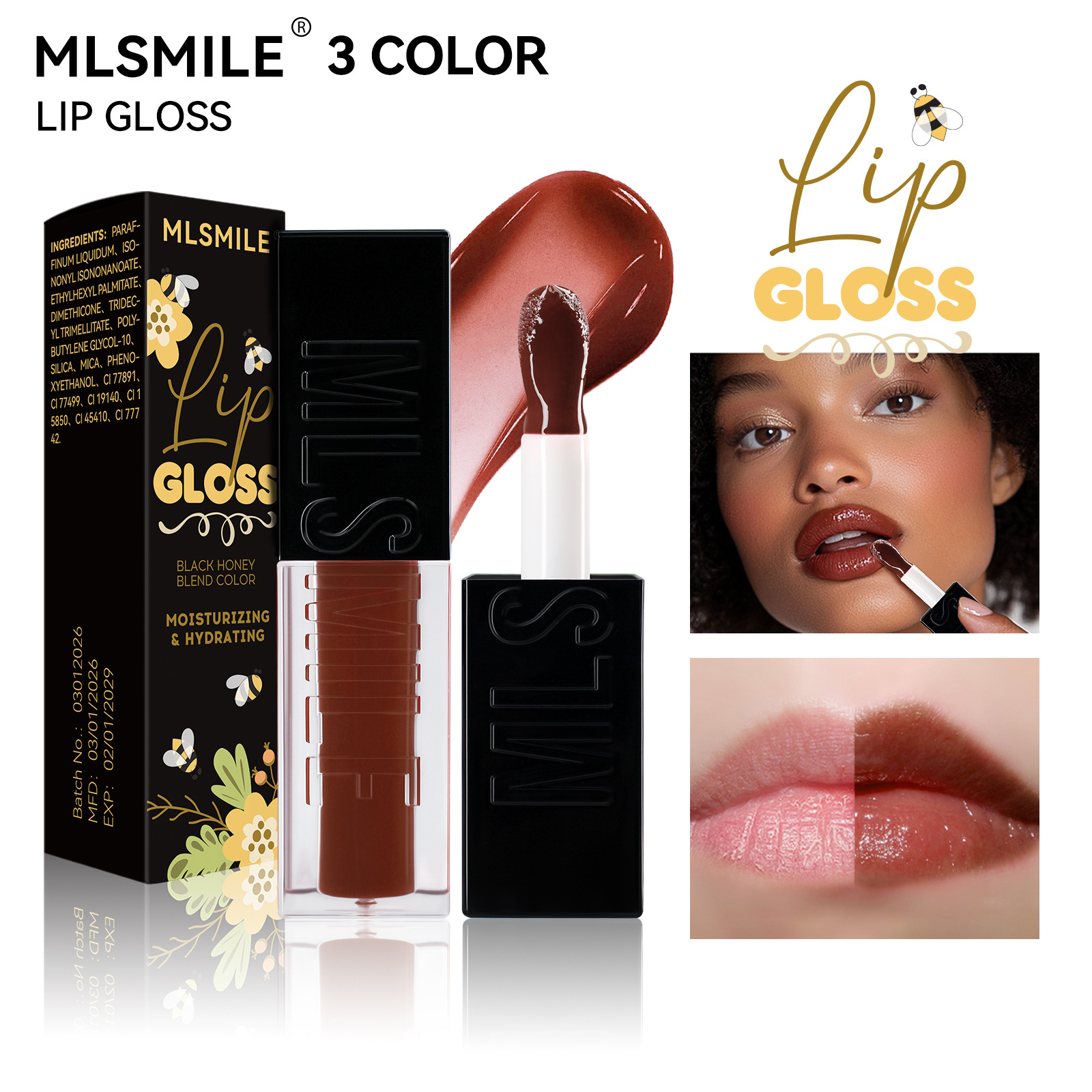 MLSMILE跨境专供黑蜂蜜唇釉滋润保湿black honey lipgloss润唇油