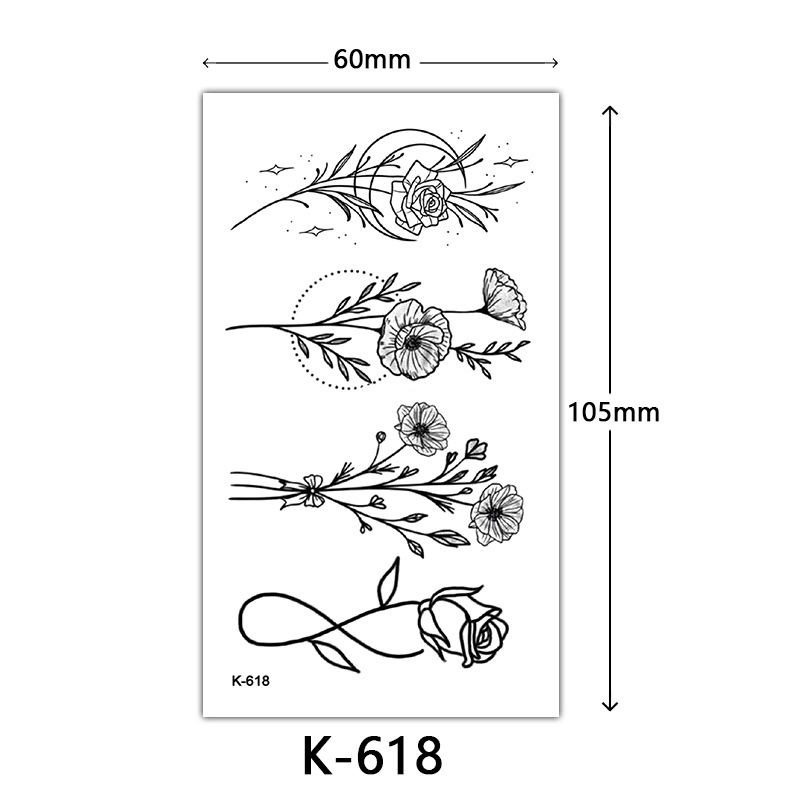 Pequeñas pegatinas de tatuaje frescas letras inglesas flores mariposas líneas de boceto pegatinas de tatuaje impermeables tatuaje