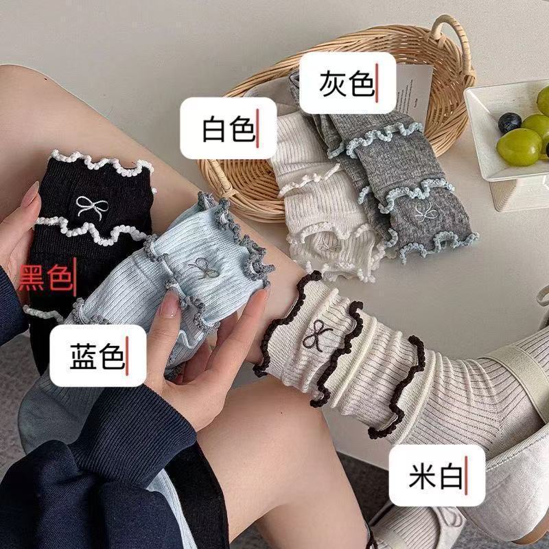 春と夏の韓国スタイルの薄い女の子通気性ミッドチューブトレンディソックスケーキレースプリンセスホワイトパイルロングソックス綿の靴下女性用|undefined