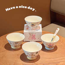 快乐手册卡通陶瓷碗家用餐具儿童高脚碗沙拉早餐酸奶碗情侣饭碗