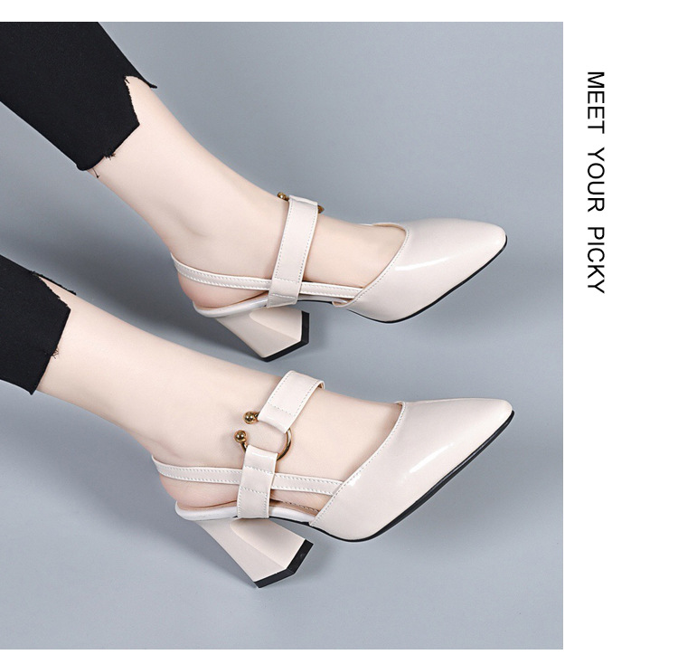 Giày cao gót nữ mũi nhọn da sáng chế, gót 7 cm, phong cách tiên nữ — Màu be cao gót 7 cm chi tiết 15