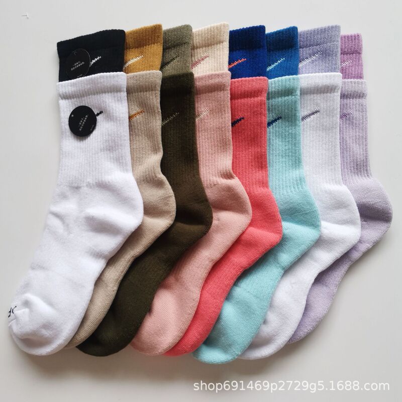 Color Stitching Suwan Nest Socks Men's and Women's All-match Breathable Cotton Socks Medium-length Towel Bottom Sports Socks