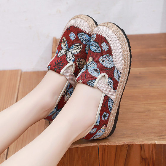 2023 New Style Linen Women's Non-Slip Lightweight Flat Fisherman Shoes Old Beijing Cloth Shoes Casual Soft Bottom Mother Shoes