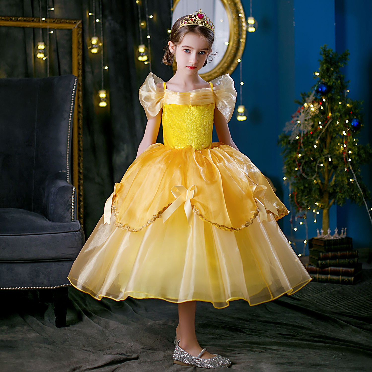 Comercio exterior Belle princesa vestido de los niños vestido de Navidad pettiskirt belleza y bestia niña princesa campana traje