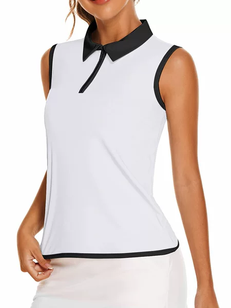 Cross-Border Golf Women's Polo Shirt T-Shirt Lightweight Moisture-Wicking Sleeveless Shirt Quick-Drying Zipper Vest
