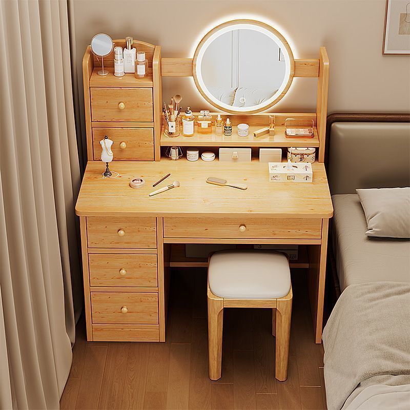 Solid Wood Dressing Table Bedroom Simple Makeup Table 2025 New Style Integrated Cabinet Makeup Mirror Table